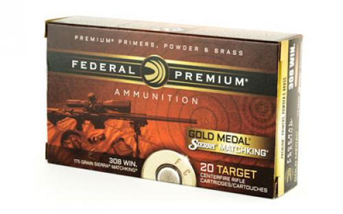 Federal Gold Medal Match, 308 Winchester, 175 Grain, Boat Tail Hollow Point, 20 Round Box GM308M2