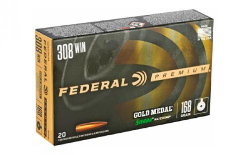 Federal Gold Medal Match, 308 Winchester, 168 Grain, Boat Tail, Hollow Point. 20 Round Box GM308M