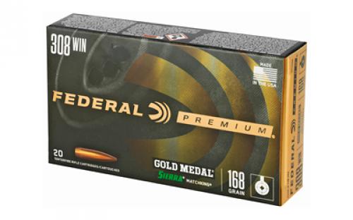 Federal Gold Medal Match, 308 Winchester, 168 Grain, Boat Tail, Hollow Point. 20 Round Box GM308M