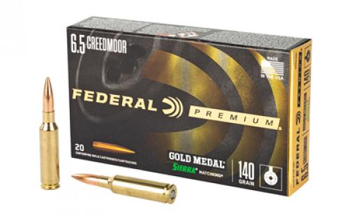 Federal Gold Medal, 6.5 Creedmoor, 140 Grain, Sierra Match King Boat Tail Hollow Point, 20 Round Box GM65CRD1