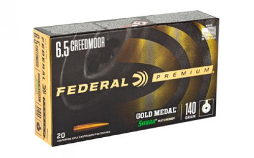 Federal Gold Medal, 6.5 Creedmoor, 140 Grain, Sierra Match King Boat Tail Hollow Point, 20 Round Box GM65CRD1