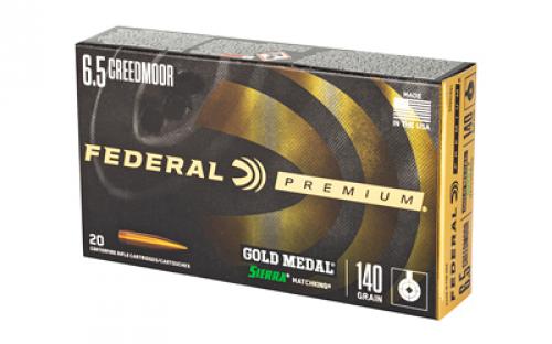 Federal Gold Medal, 6.5 Creedmoor, 140 Grain, Sierra Match King Boat Tail Hollow Point, 20 Round Box GM65CRD1