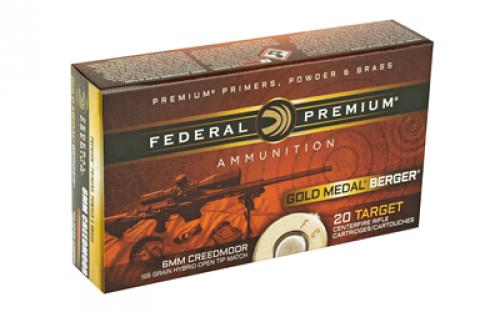 Federal Gold Medal, Berger, 6MM Creedmoor, 105 Grain, Boat Tail Hollow Point, 20 Round Box GM6CRDBH1