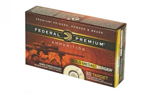 Federal Gold Medal, Berger, 6MM Creedmoor, 105 Grain, Boat Tail Hollow Point, 20 Round Box GM6CRDBH1