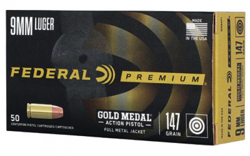 Federal Gold Medal, 9MM, 147 Grain, Full Metal Jacket, 50 Round Box GM9AP1