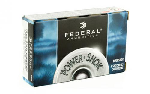 Federal PowerShok, 12 Gauge, 2.75", 00 Buck, 3 Dram, Buckshot, 9 Pellets,5 Round Box H13200