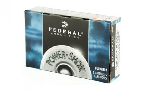 Federal PowerShok, 12 Gauge, 2.75", 00 Buck, 3 Dram, Buckshot, 9 Pellets,5 Round Box H13200