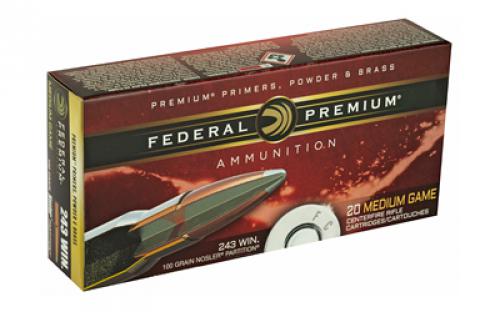 Federal Premium, 243 Win, 100 Grain, Nosler Partition, 20 Round Box P243E