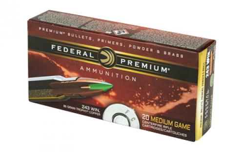 Federal Premium, 243 Win, 85 Grain, Trophy Copper, Lead Free, 20, Round Box, California Certified Nonlead Ammunition P243TC1