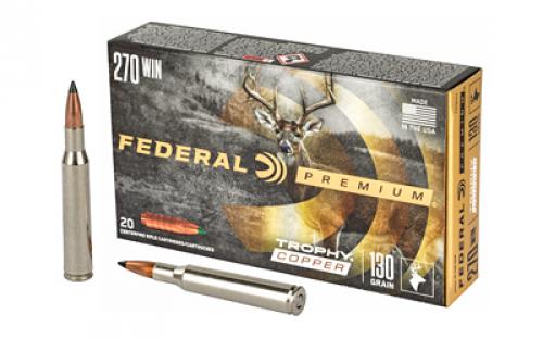 Federal Premium, 270WIN, 130 Grain, Trophy Copper, Lead Free, 20 Round Box, California Certified Nonlead Ammunition P270TC1