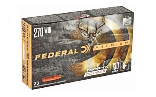 Federal Premium, 270WIN, 130 Grain, Trophy Copper, Lead Free, 20 Round Box, California Certified Nonlead Ammunition P270TC1