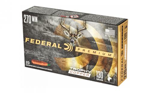 Federal Premium, 270WIN, 130 Grain, Trophy Copper, Lead Free, 20 Round Box, California Certified Nonlead Ammunition P270TC1