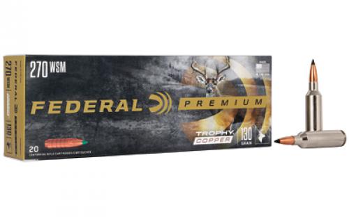 Federal Premier, Trophy Copper, 270 Winchester Short Magnum, 130 Grains, Copper Solid, 20 Round Box P270WSMTC1