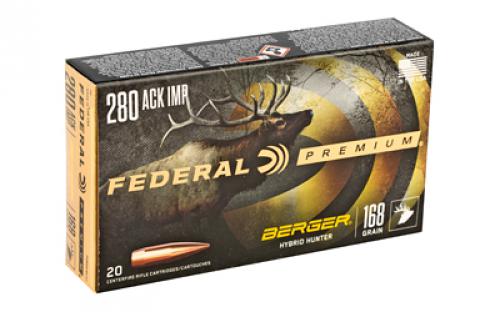 Federal Premium, Berger Hybrid Hunter, 280 Ackley Improved, 168 Grain, 20 Round Box P280AIBCH1