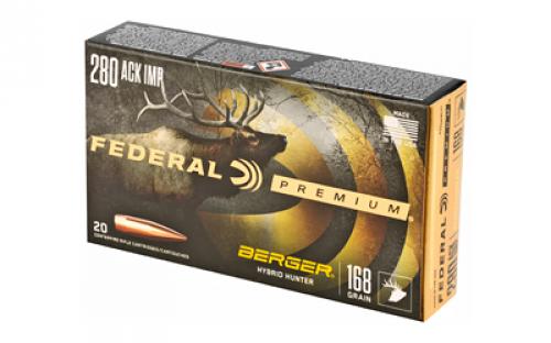 Federal Premium, Berger Hybrid Hunter, 280 Ackley Improved, 168 Grain, 20 Round Box P280AIBCH1