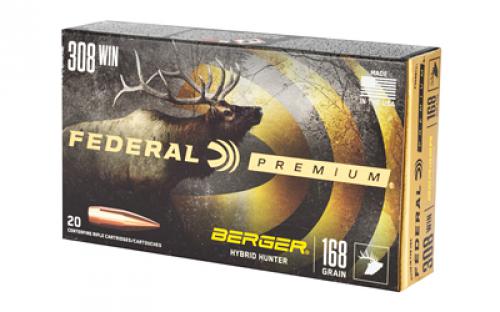 Federal Premium, Berger Hybrid Hunter, 308 Win, 168 Grain, 20 Round Box P308BCH1