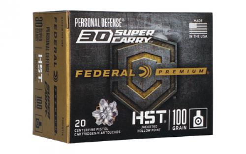 Federal Premium, HST, 30 Super Carry, 100 Grain, Jacketed Hollow Point, 20 Round Box P30HST1S