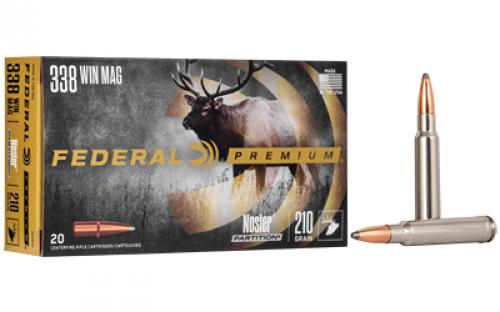 Federal Premium, 338 WIN MAG, 210 Grain, Nosler Partition, 20 Round Box P338A2