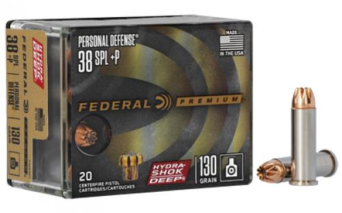 Federal Premium, Hydra-Shok Deep, 38 Special +P, 130 Grain, Jacketed Hollow Point, 20 Round Box P38HSD1