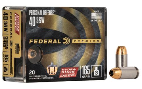 Federal Premium, Hydra-Shok Deep, 40S&W, 165 Grain, Jacketed Hollow Point, 20 Round Box P40HSD1