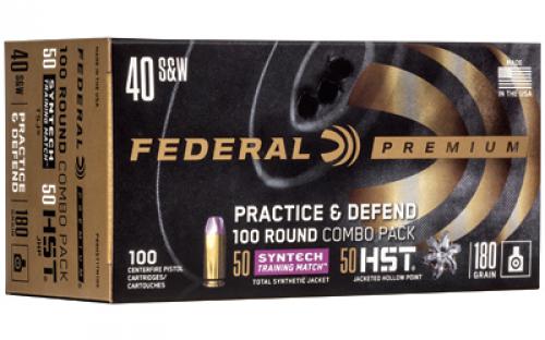 Federal Premium, Practice & Defend, HST, Syntech, 40S&W, 180 Grain, JHP/TSJ, 100 Round Box P40HST1TM100