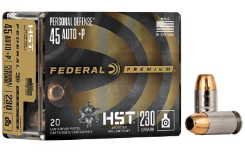 Federal Premium, HST, 45ACP+P, 230 Grain, Jacketed Hollow Point, 20 Round Box P45HST1S