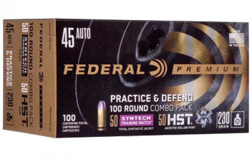 Federal Premium, Practice & Defend, HST, Syntech Training Match, 45ACP, 230 Grain, JHP/TSJ, 100 Round Box P45HST2TM100