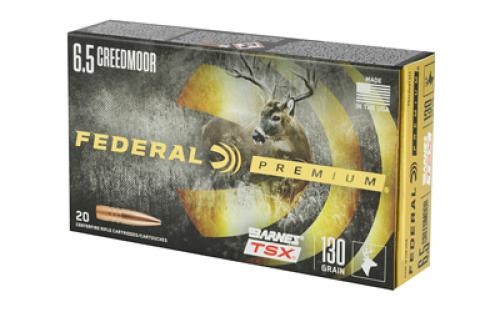 Federal Premium, Barnes, 6.5 Creedmoor, 130 Grain, Triple Shock X, 20 Round Box, California Certified Nonlead Ammunition P65CRDBTSX1