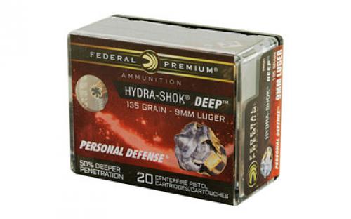 Federal Hydra-Shok Deep, 9MM, 135Gr, Hollow Point, 20 Round Box P9HSD1