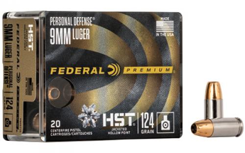 Federal Premium, HST, 9MM, 124 Grain, Jacketed Hollow Point, 20 Round Box P9HST1S