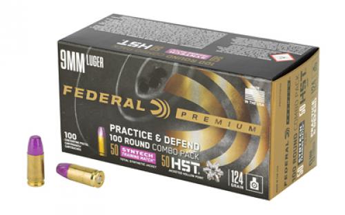 Federal Premium, Practice & Defend, HST, Syntech, 9MM, 124Gr, JHP/TSJ, 100 Round Box P9HST1TM100