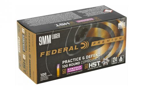 Federal Premium, Practice & Defend, HST, Syntech, 9MM, 124Gr, JHP/TSJ, 100 Round Box P9HST1TM100