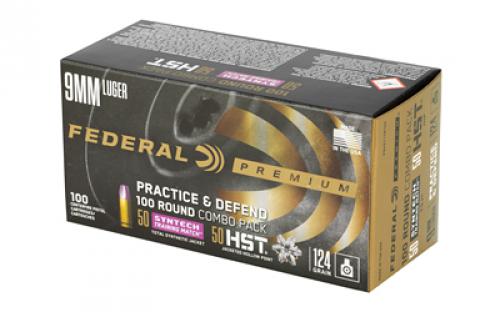 Federal Premium, Practice & Defend, HST, Syntech, 9MM, 124Gr, JHP/TSJ, 100 Round Box P9HST1TM100