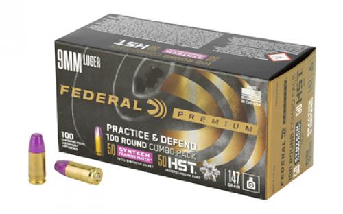 Federal Premium, Practice & Defend, HST, Syntech, 9MM, 147Gr, JHP/TSJ, 100 Round Box P9HST2TM100