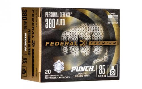 Federal Premium, Punch, 380 ACP, 85Gr, Jacketed Hollow Point, 20 Round Box PD380P1