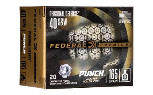 Federal Premium, Punch, 40 S&W, 165 Grain, Jacketed Hollow Point, 20 Round Box PD40P1