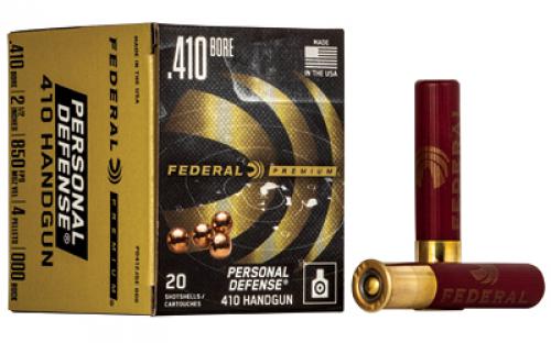 Federal Personal Defense, 410 Gauge 2.5, 000 Buck, Buckshot, 4 Pellets, 20 Round Box, Designed for Handgun PD412JGE000