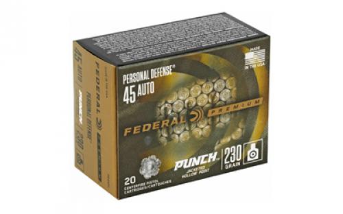 Federal Personal Defense, Punch, 45 ACP, 230Gr, Jacketed Hollow Point, 20 Round Box PD45P1