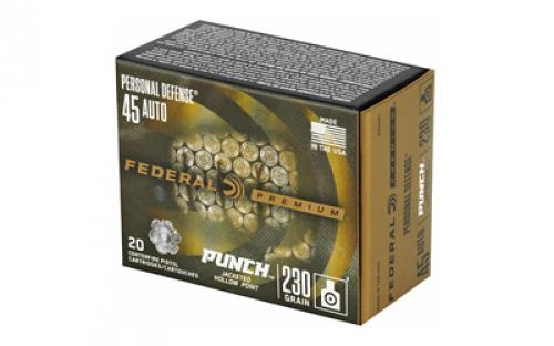 Federal Personal Defense, Punch, 45 ACP, 230Gr, Jacketed Hollow Point, 20 Round Box PD45P1