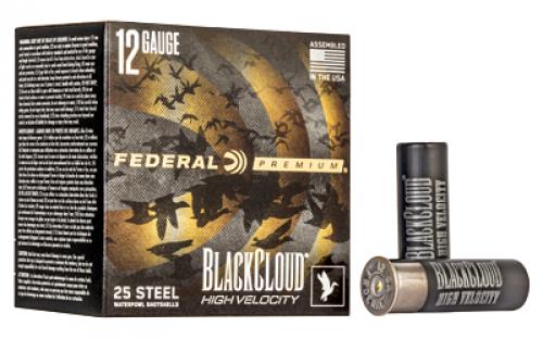 Federal Premium, Black Cloud FS Steel High Velocity with Flightcontrol Flex Wad, 12 Gauge 3, #4, 1 1/8 oz, Steel Shot, 25 Round Box PWBXH1434