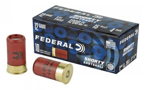 Federal Shorty Shotshell, 12 Gauge 1.75, #4 Buckshot, 10 Rd Box, 100Rd Case SH1294B