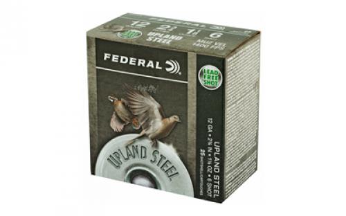 Federal Field & Range Steel, 12 Gauge, 2.75", #6, 1 1/8 oz, Steel Shot, 25 Round Box, California Certified Nonlead Ammunition USH126