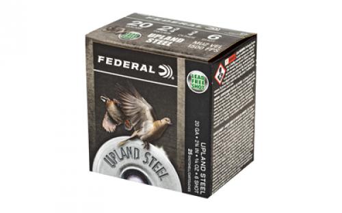 Federal Upland Steel, 20 Gauge 2.75", #6, 7/8 oz., Steel Shot, 25 Round Box, California Certified Nonlead Ammunition USH206