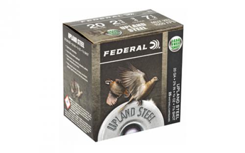 Federal Upland Steel, 20 Gauge 2.75", #7.5, 7/8 oz., Steel Shot, 25 Round Box, California Certified Nonlead Ammunition USH2075