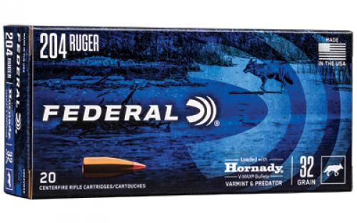 Federal Varmint and Predator, V-Max, 204 Ruger, 32 Grain, 20 Round Box V204VM32