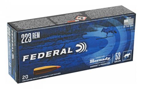 Federal Varmint and Predator, V-Max, 223 Remington, 53 Grain, 20 Round Box V223VM53