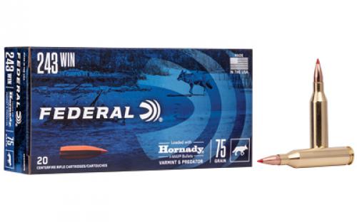 Federal Varmint and Predator, V-Max, 243 Winchester, 75 Grain, 20 Round Box V243VM75