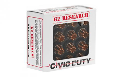 G2 Research Civic Duty, 40S&W, 122 Grain, Lead Free Copper, 20 Round Box, California Certified Nonlead Ammunition G00620