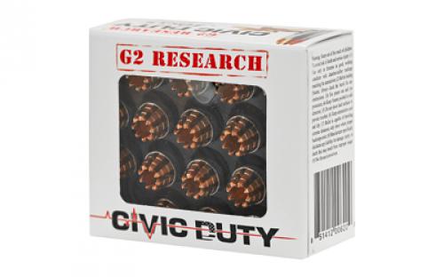 G2 Research Civic Duty, 40S&W, 122 Grain, Lead Free Copper, 20 Round Box, California Certified Nonlead Ammunition G00620