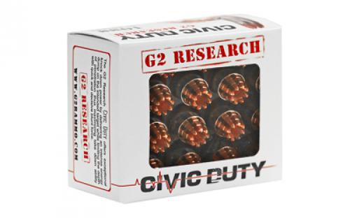 G2 Research Civic Duty, 10MM, 122 Grain, Lead Free Copper, 20 Round Box, California Certified Nonlead Ammunition G00622